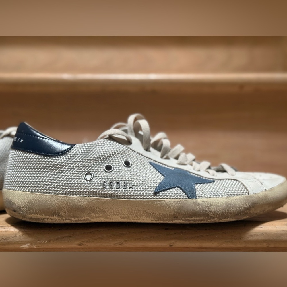 Golden Goose Super-Star Low Sneaker - Off-white/Steel Blue/Navy Men’s 10US/43EU - Picture 8 of 12